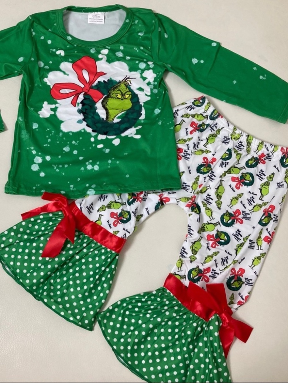 Boutique Christmas 🎄 Grinch cute bow pants long sleeve top set